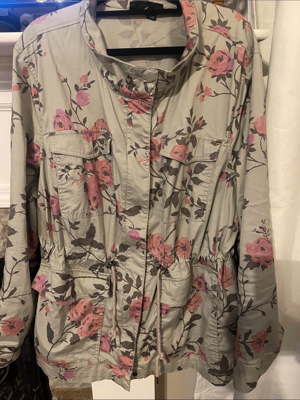 Lane Bryant Floral Button-Front Shirt Jacket in Sage and Pink-18/20- NWOT
